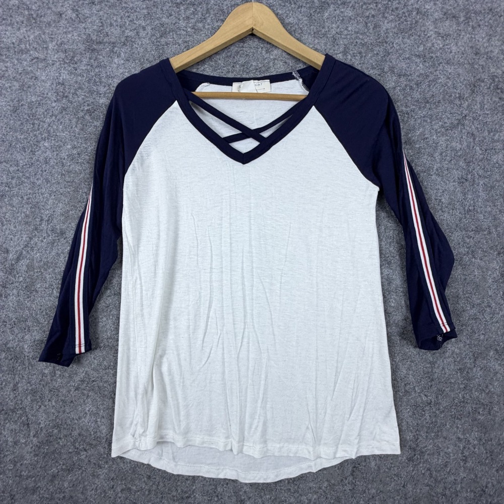 Level Eight Top Womens Large White Stretch Raglan Sleeve Criss Cross V-Neck